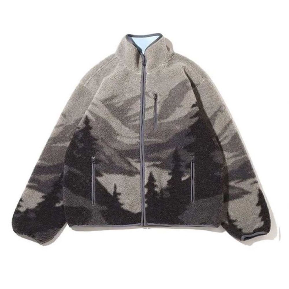 NWT Atmos mens Mountain Graphic jacket Zip Up Fleece print gray black M